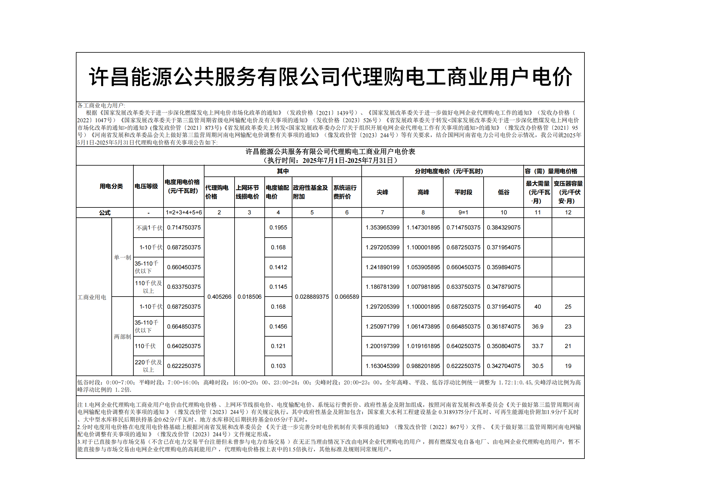 2025年7月許昌能源公共服務有限公司代理購電工商業用戶電價表_01.png